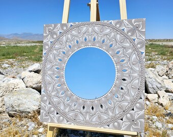 Handmade Mandala Mirror Wall Art – Neutral Gradient, Elegant Home Decor