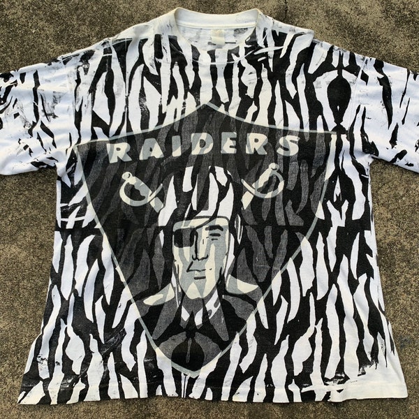 VTG Oakland Raiders All Over Print AOP Shirt Thrifted by 90s_TPT