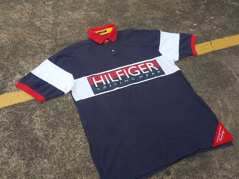 VTG Tommy Hilfiger Rugby Sailing Gear Color Block Big Logo Spell Out ...