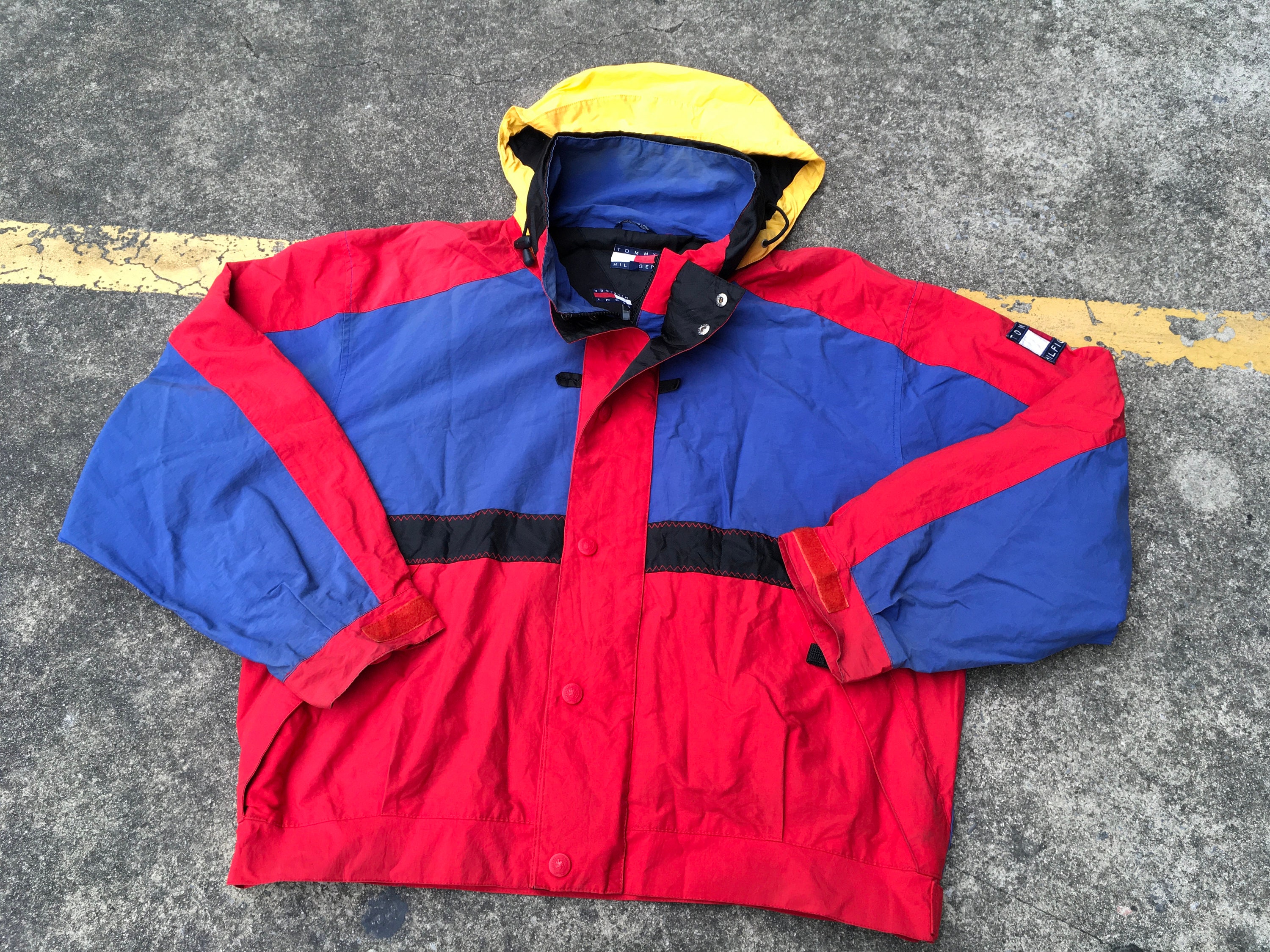 Vtg Tommy Hilfiger Colour Block USA Big Logo Sailing Gear Jacket Thrifted by 90s_TPT