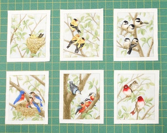Birds in Tree Fabric Blocks-choose a bird, get a set of 6 the same/yellow warbler/goldfinch/chickadee/bluebird/nuthatch/purple finch