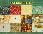 Fat Quarter Fabric blue red thimbles green yellow swirl gardening pocket watches music coffee grinders packed trucks barns stars farmhouse