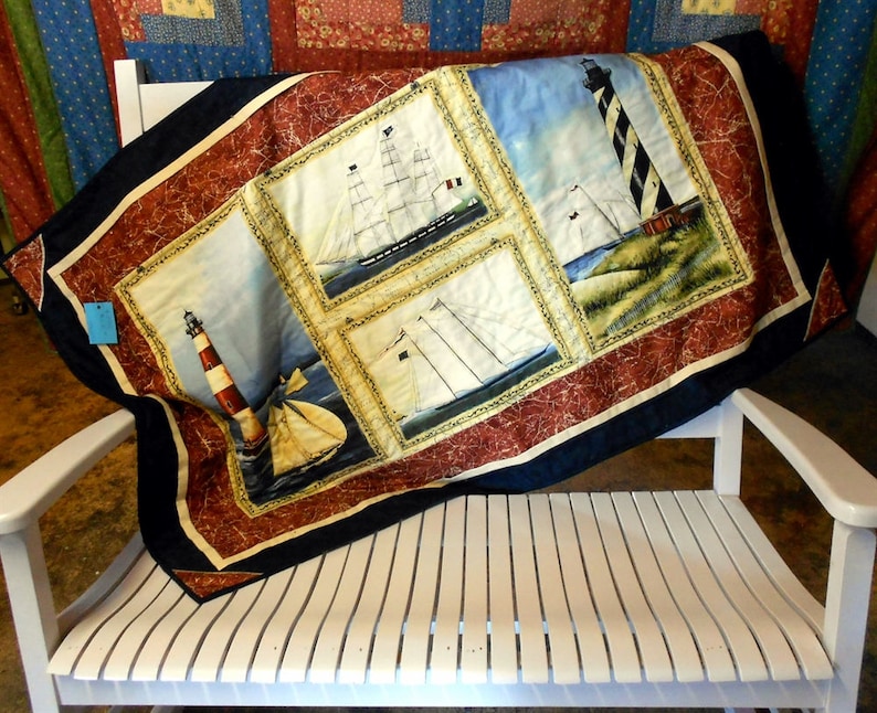Lighthouse/sailboat Wall Quilt/throw 36 X 55 Etsy
