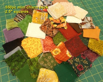 Fabric-550pc mini charm pack #4721/precut 2.5" squares/Fall Tones/fall leaves/frosted fall/pine cones/brown green rust orange/sunflowers/tan