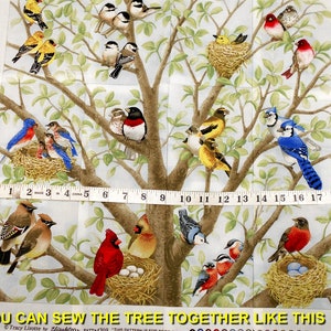 Birds in Tree Fabric Panel 2748-12 block panel approx 23 wide x 21top to bottom/cardinal/blue bird/robin/nest/finch/Elizabeth's Studio image 9