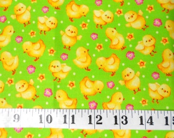Easter Chick Fabric-1/2 or 1yd piece #4360-Easter Parade/little yellow chicks on bright green/pink and orange flowers/quilting treasures
