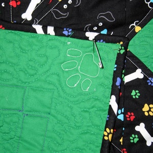 Puppy Dogs & Bones Carpenter Star Baby/Toddler/Lap Quilt 55 x 55 green/blue/yellow/multi colored faces and bones, quilted paw print/bone image 5