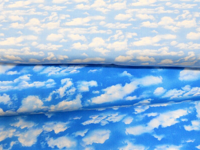 Fabric-1/2 or 1yd piece 3910-Light Blue Sky/Elizabeth's Studio/white clouds/scenic sky/landscape/fabric by the yard image 3