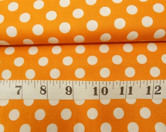 Orange Polka Dot Fabric-1/2 or 1yd piece #3985-Halloween/White dots on orange/Medium Dots/Kimberbell Basics/Maywood Studio