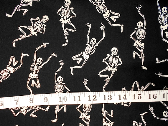 Skeleton Fabric #5847 Dancing Skeletons/white skeleton on black background/C13939-BLACK/monthly placemats 2 october/Riley Blake