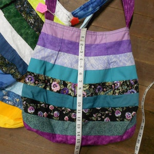 Tote/Bag/Purse-Round Trip Bag-Purple Pansies purples/blacks/teals or Blue Green white Paisley/blue bottom with a blue Strap image 3