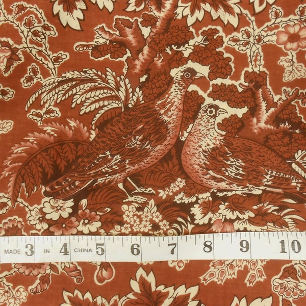 Fabric-1/2 or 1yd piece #4610 Birds-Grouse/Quail/Partridge/Old Fashioned Brown Toile/Sepia/Floral/Leaves/rustic/vintage type print