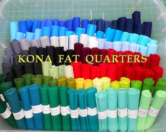 Fabric-KONA Fat Quarters-teal candy green sprout spring forest red ruby crimson garnet black grey silver white blue lake surf navy/Kaufman