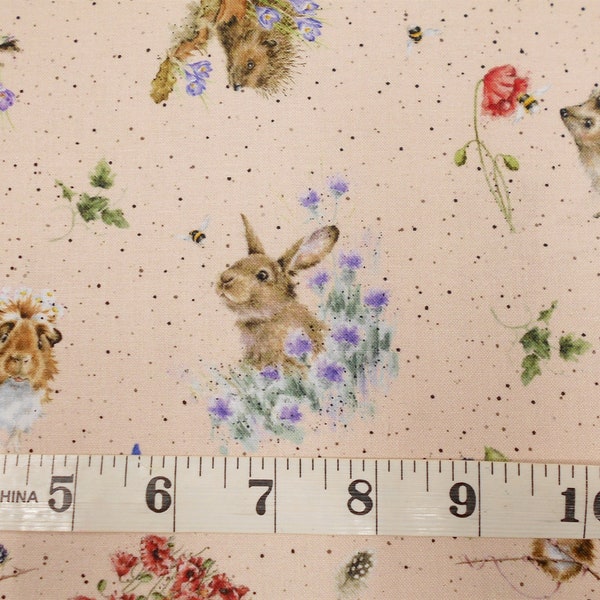 Fabric-#5051/Bramble Patch/pink-peach toss animals/fox bunny rabbit mouse guinea pig/Maywood/see instore for coordinating fabrics