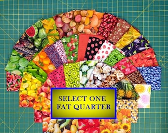 Fruit & Veggie Fat Quarter Fabric/peach/lemon/strawberry/cherries/blueberries/raspberries/cucumbers pickles/apples/oranges/watermelon/garlic