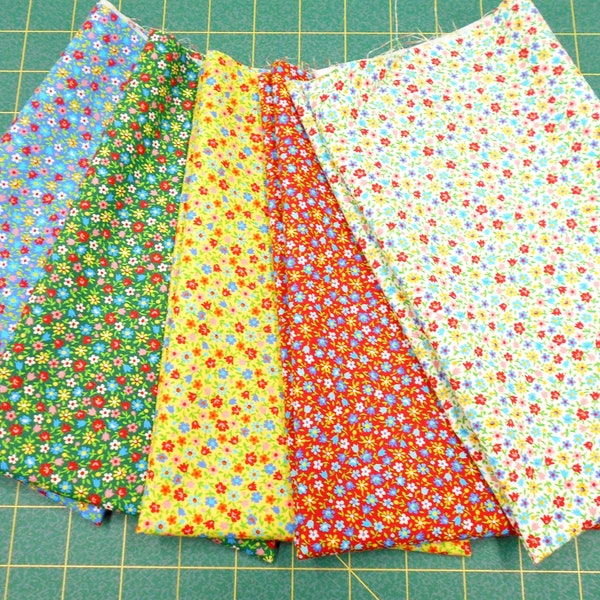 Fat Quarter Bundle 5pc (b457)-Floral Cache Fabric Line/blue green yellow red white/Quilting Treasures