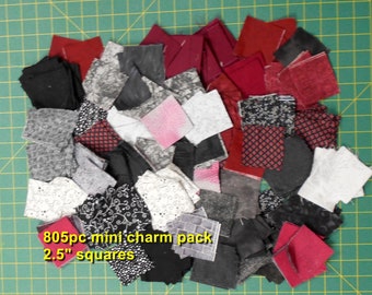 Fabric-805pc mini charm pack/precut 2.5" squares/Black White Dark Red/Burgundy Grey