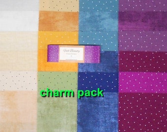 Fabric-24PC CHARM PACK- #4508 Fall Beauty/5"x5" squares/Mini-Gems/mottled/pin dots/rich fall tones/beige gold green blue navy purple maroon