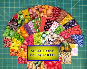 Fruit & Veggie Fat Quarter Fabric/peach/lemon/strawberry/cherries/blueberries/raspberries/cucumbers pickles/apples/oranges/watermelon/garlic