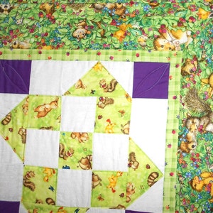 Baby/Toddler Quilt Baby Animals Rolling 9-Patch 40 x 40 little critter fabric has ducks, bunnies, squirrls, butterfly, racoon, etc. image 4