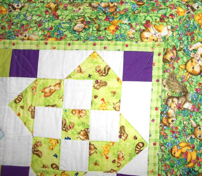 Baby/Toddler Quilt Baby Animals Rolling 9-Patch 40 x 40 little critter fabric has ducks, bunnies, squirrls, butterfly, racoon, etc. image 4