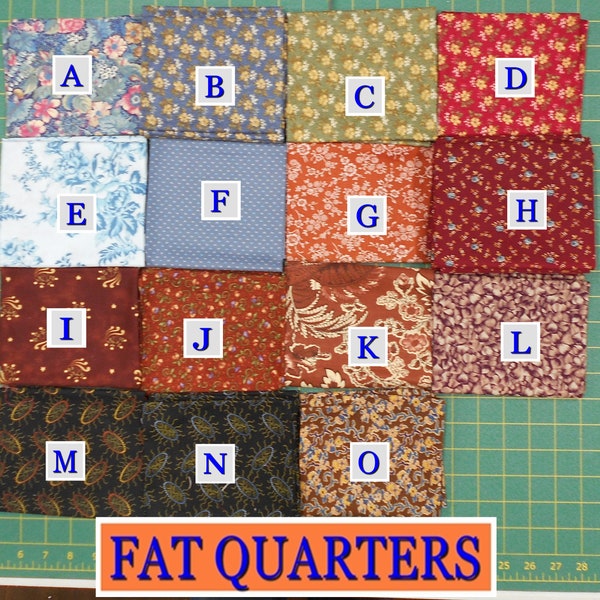 Fabric-Fat Quarter approx 18x21"/old fashioned floral/brown abstract/tone on tone print/reproduction leaves blue orange black/partridge