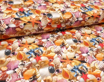 Seashell Fabric-#5419 Packed Colorful Seashell/Starfish Coral cockle auger welk scallop/Elizabeth's Studio-Landscape Medley