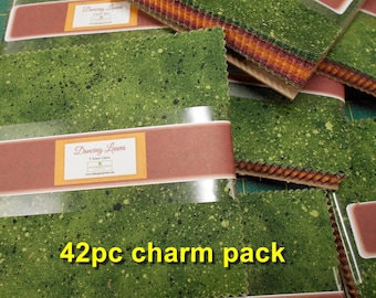 Fabric-42PC CHARM PACK #5283 Dancing Leaves/5"x5" squares/Essentials/vine/swirl/spatter/blender/autumn shades red orange green burgundy