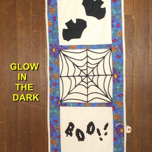 GLOW-In-The-DARK Halloween/Fall/Autumn Wall Hanging, Glow-In-The-Dark Bats/Spider Web/BOO 17 x 43 image 1