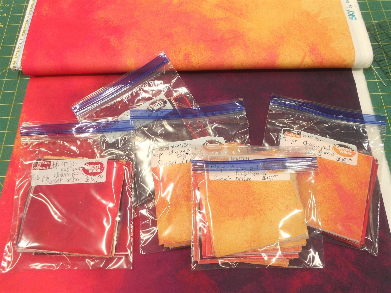 Fabric-56pc Sunset Ombre Charm Pack #4736/sky by Jennifer