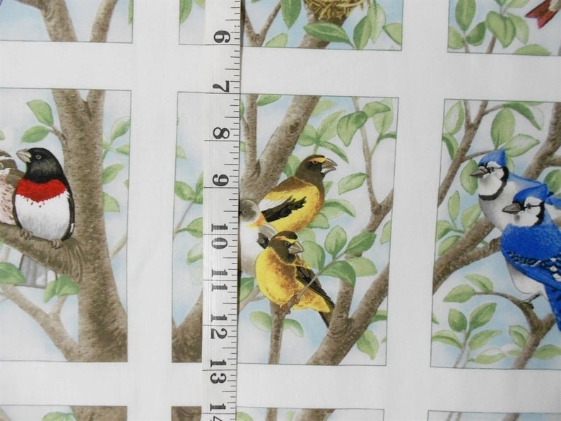 Birds in Tree Fabric Panel 2748-12 block panel approx 23 wide x 21top to bottom/cardinal/blue bird/robin/nest/finch/Elizabeth's Studio image 5
