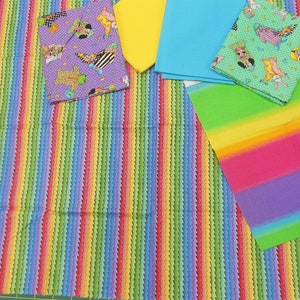 Fabric-6pc. Fat Quarter Bundle Bedtime/Nightie/rainbow/pink/blue/yellow/green/bedtime blanket/bunnies/bears/cats/dogs/frogs/books b393 image 1