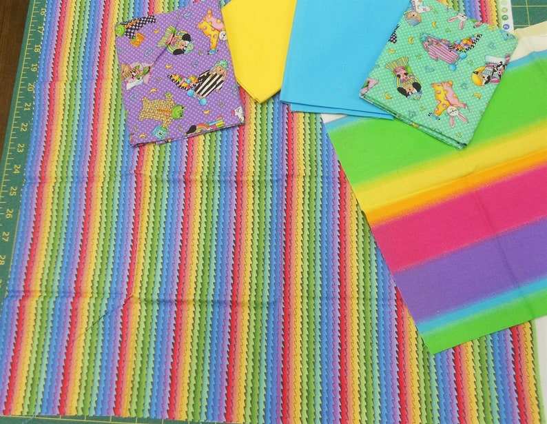 Fabric-6pc. Fat Quarter Bundle Bedtime/Nightie/rainbow/pink/blue/yellow/green/bedtime blanket/bunnies/bears/cats/dogs/frogs/books b393 image 1