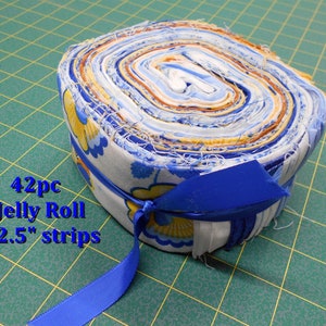 Fabric-42pc. Jelly Roll /4033-Precut 2.5 strips/White Chantilly Yellow Blue White Floral/leave/leaf print/solid/coordinating fabrics image 1