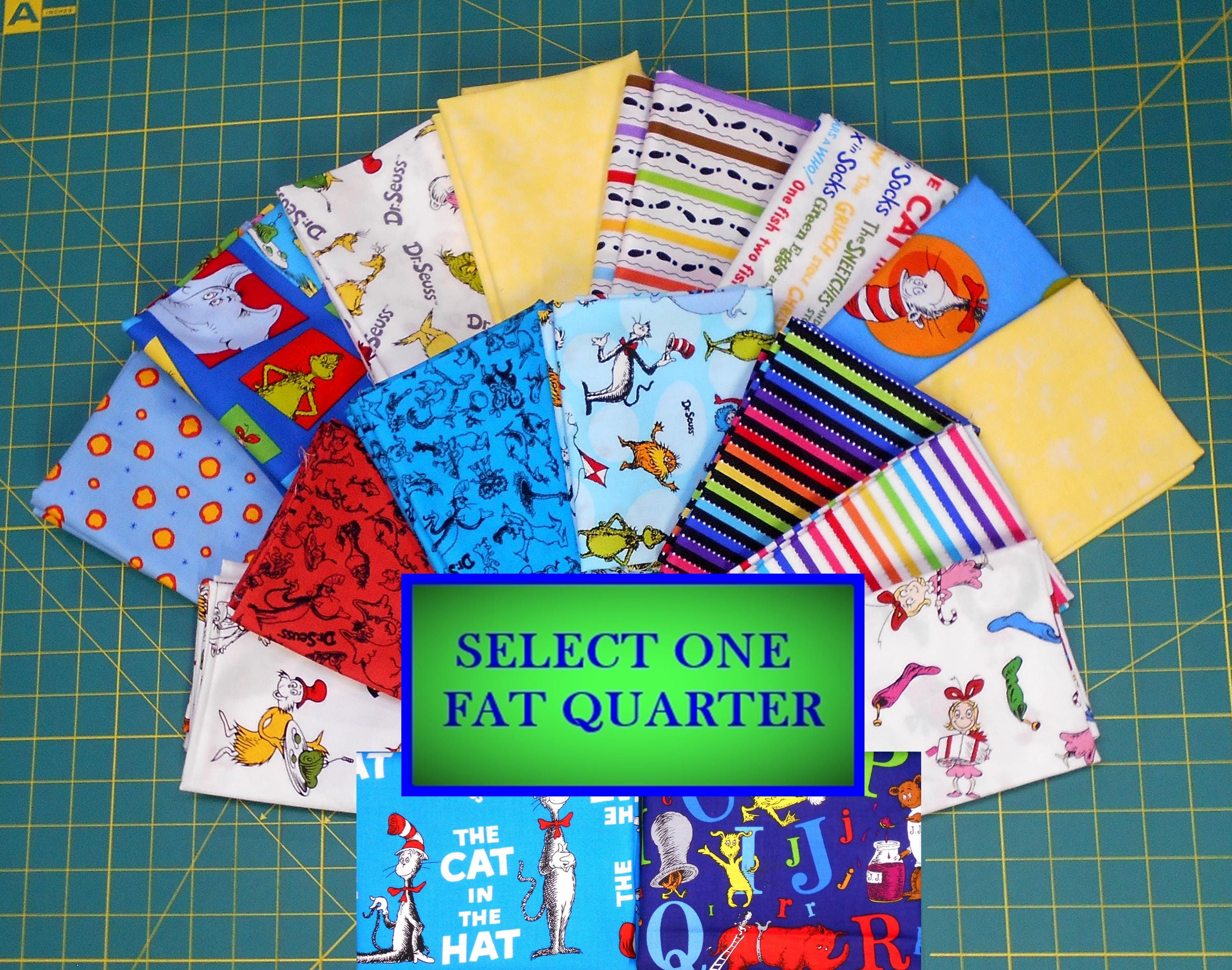 Dr. Seuss Fat Quarter Fabric/rainbow Stripe/cat in the Hat/horton