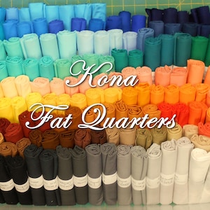 Fabric-KONA Fat Quarters-peach orange blue aqua teal yellow cream beige tan brown white grey black/Robert Kaufman/Kona Cotton