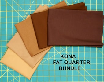 KONA Cotton Solid Fabric-5pc Fat Quarter Bundle Brown Tones Colorway/wheat, biscuit, earth, chestnut, chocolate/Robert Kaufman (b493)