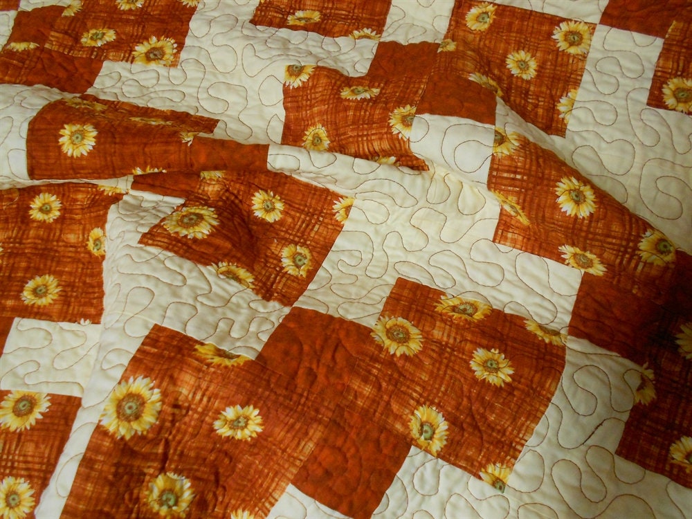 Rust/orange Sunflower Lap Quilt- Approx. 55