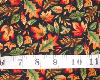 Tossed Maple Oak Leaves on black Fabric #1861 /rustic/outdoor/brown/green/red/orange/Hoffman