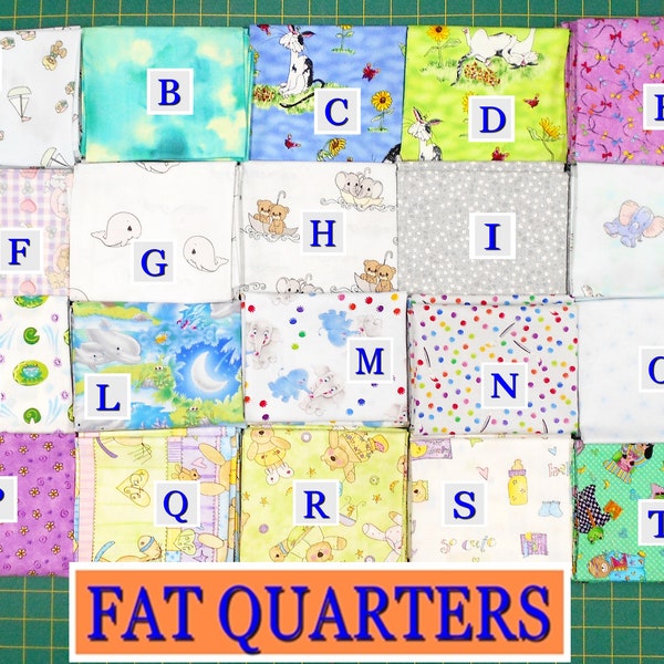 Fabric-Fat Quarter approx 18x21"/cats/kites/precious moments whale teddy bear elephant/suzy zoo/paint the world dolphins elephants/bedtime