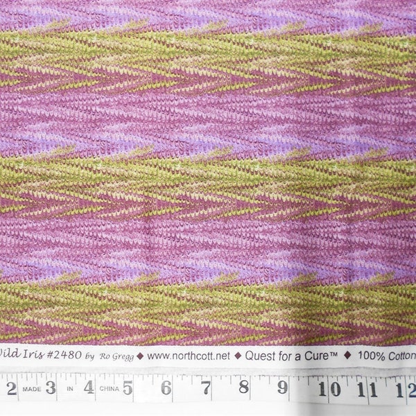 Fabric-1/2 or 1yd #1054- Zig Zag/Lines/Stripes/Chevron Purple/Green Blender/Wild Iris #2480 by Ro Gregg/Quest for a Cure/Northcott