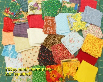 Fabric-755pc mini charm pack #4723/precut 2.5" squares/Summer Tones/red purple green florals/leaves/honeystone hill/swirl/leaves/butterflies