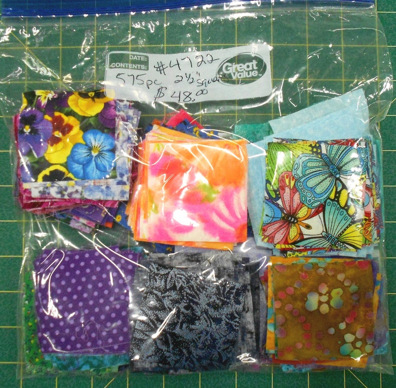 Fabric-575pc mini charm pack #4722precut 2.5 squaresBrightMarble Blenderspunch pink sapphire magentabutterfliesdotsbatiksflorals
