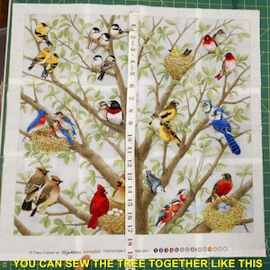 Birds in Tree Fabric Panel 2748-12 block panel approx 23 wide x 21top to bottom/cardinal/blue bird/robin/nest/finch/Elizabeth's Studio image 8