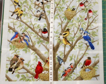 Fabric Panels Quilting Birds Block Panel 22x 23 - Elizabeth Studios