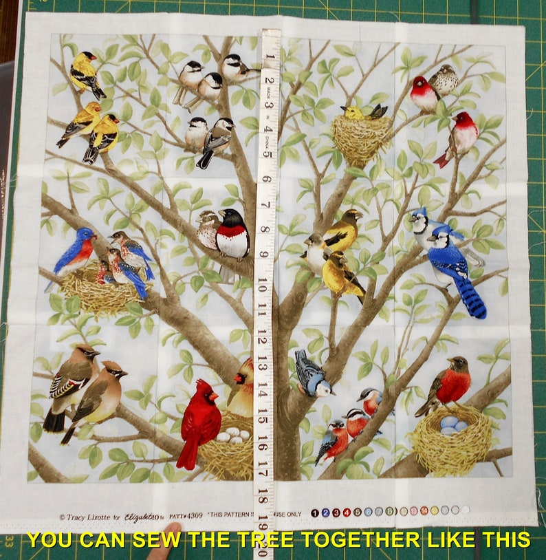 Birds in Tree Fabric Panel 2748-12 block panel approx 23 wide x 21top to bottom/cardinal/blue bird/robin/nest/finch/Elizabeth's Studio image 8