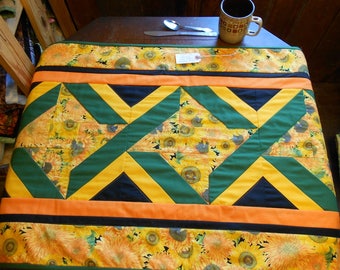 Fall/Autumn Sunflower Table Runner-Large/Long Table Runner/black/orange/green/yellow Woven Star Large Table Runner 25" x 51"
