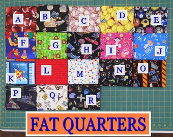 Fabric- Fat Quarter approx. 18x21"/Sports football baseball softball soccer skateboarding/science pink blue beakers/construction trains sign