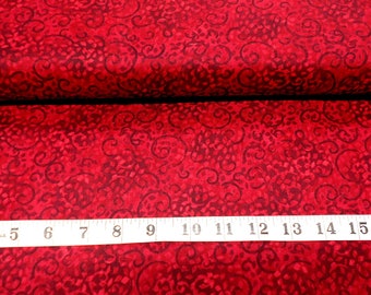 Fabric-1yd piece #4302 -Ruby Slippers/Red Scroll Tonal Texture -Essentials/Wilmington Prints/bright red/dark red jewel tones/26035