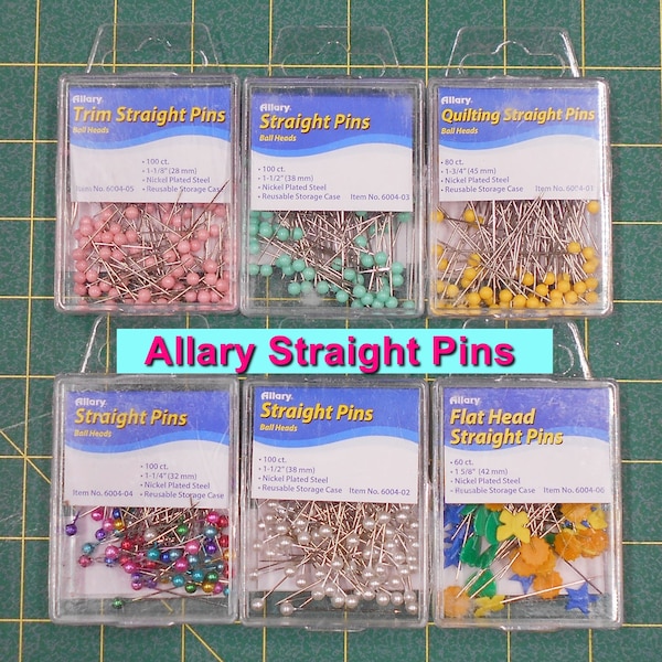 Allary Straight Pins/variety of colors and size, your choice/ball headed pins/flat head pins/trim pins/Notions/Quilting/Sewing